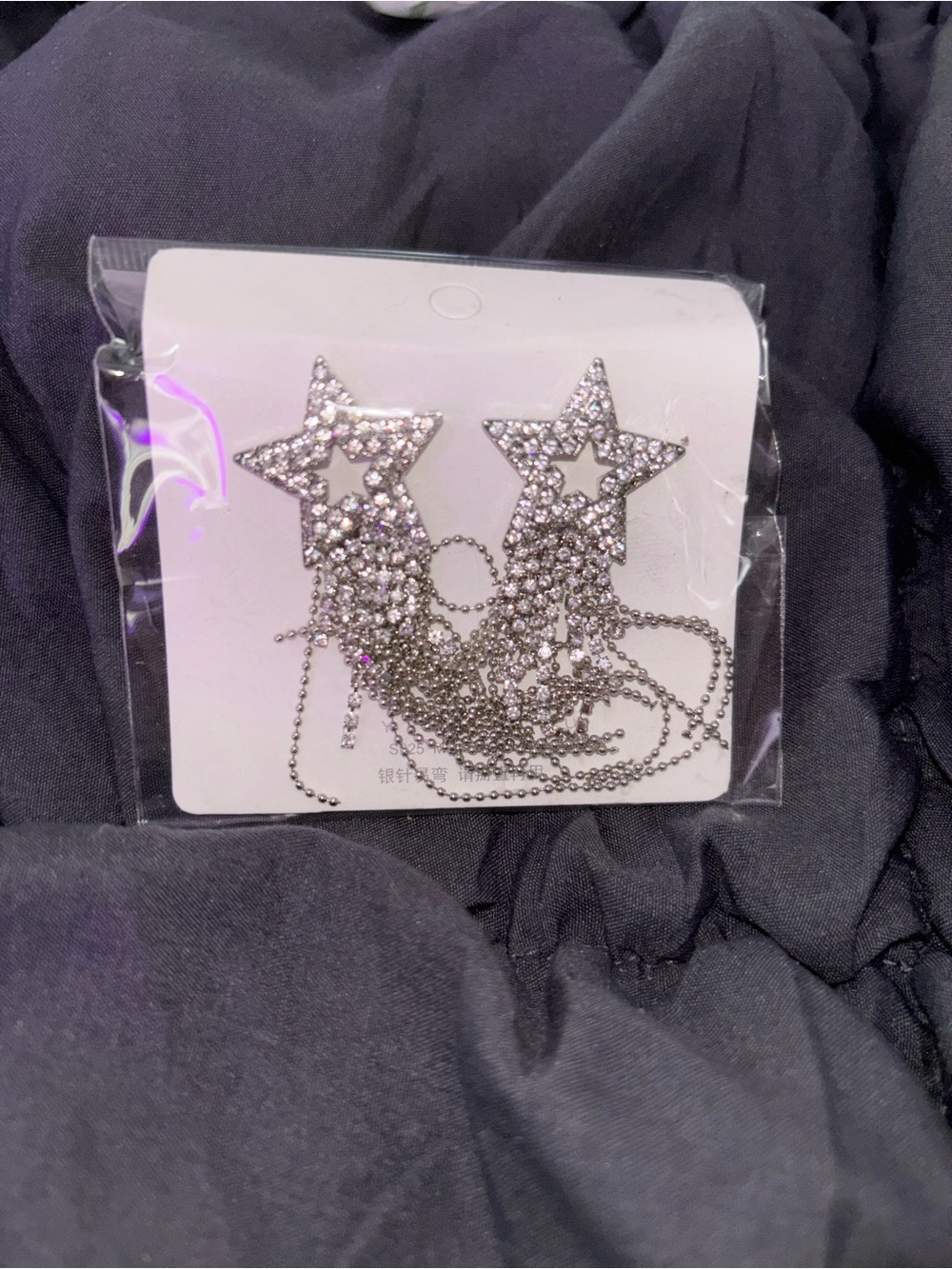 Silver Star Drop Earrings with Rhinestone Fringe